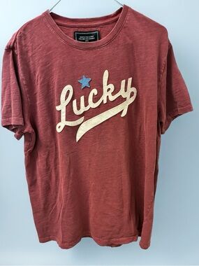 Lucky Brand Men's Distressed Brick Red 'Lucky' Graphic Tee VTG